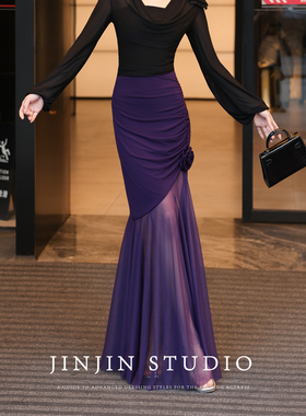 MD进进原创【迷人情敌】2026春季纯欲风蕾丝拼接花朵收腰鱼尾长裙