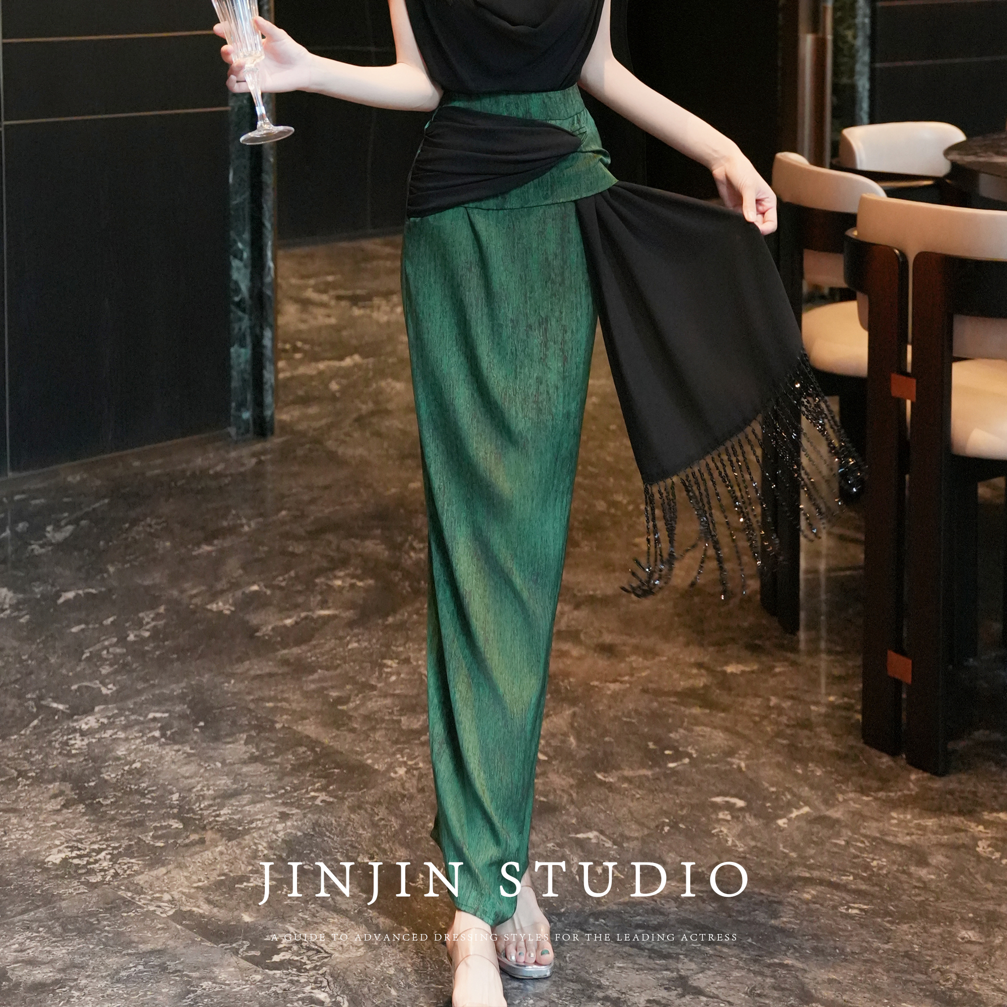 时尚流苏设计感拼接显瘦半身裙