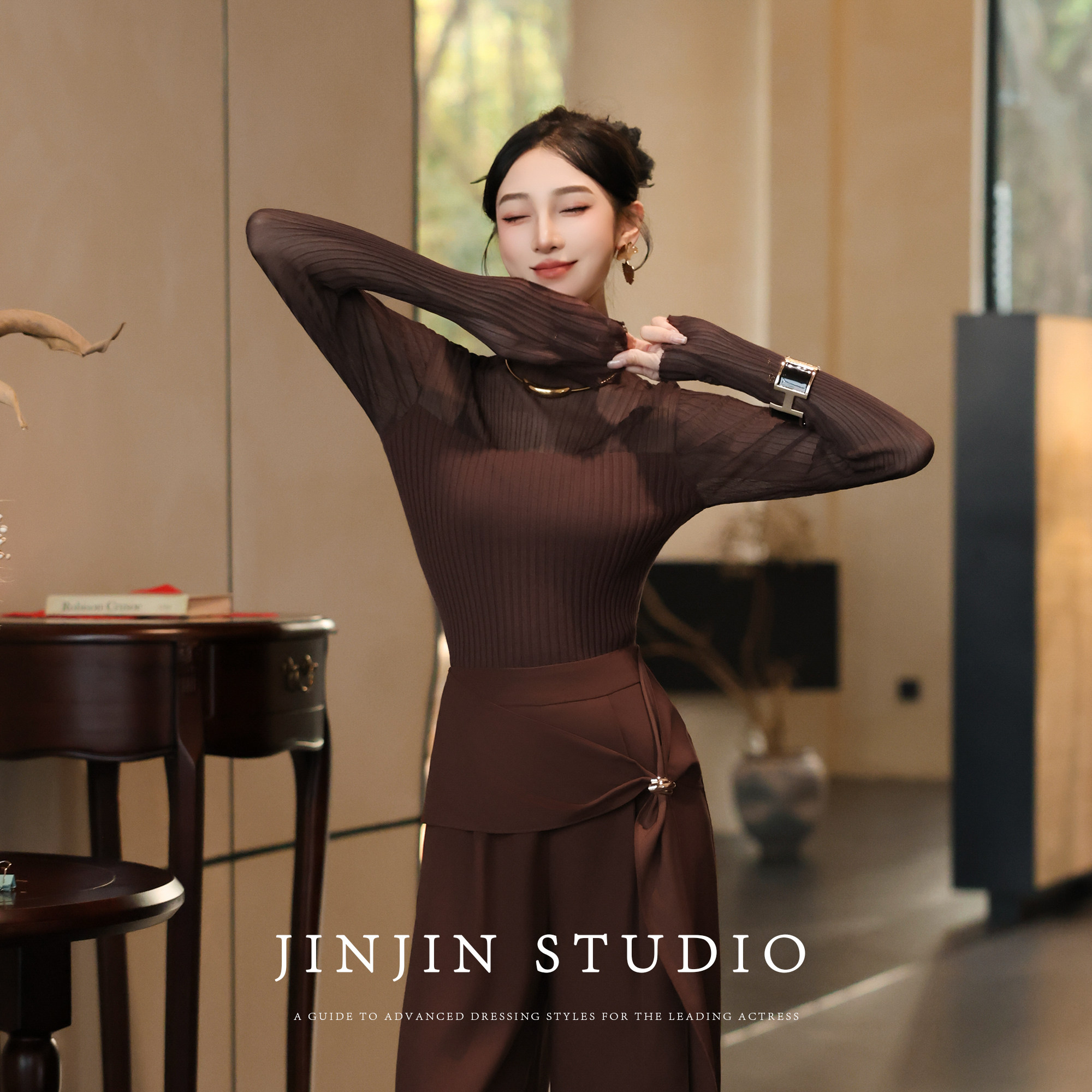 MD进进原创【芭蕾美感】2026春季蕾丝镂空设计长袖针织打底衫上衣