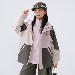 女童外套秋冬2024新款初中生加绒秋冬夹克少女三合一可拆卸冲锋衣