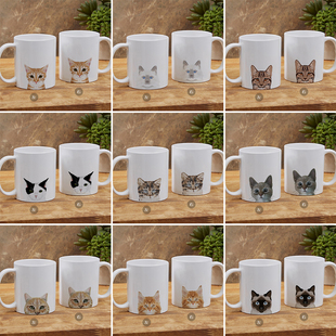 猫咪陶瓷马克杯耐高温茶水牛奶咖啡杯英短橘猫暹罗虎班等 yeap