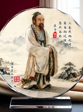 中国风庄子水晶圆形桌面摆件