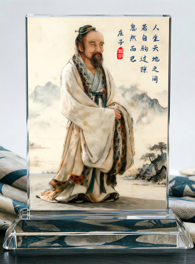 古代四大圣贤庄子肖像水晶摆件