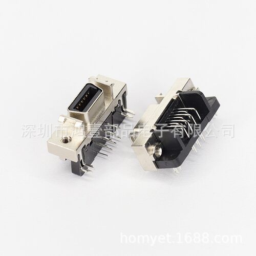 SCSI母座卧式弯插14P锌合金接插件连接器工控设备高速接口母座