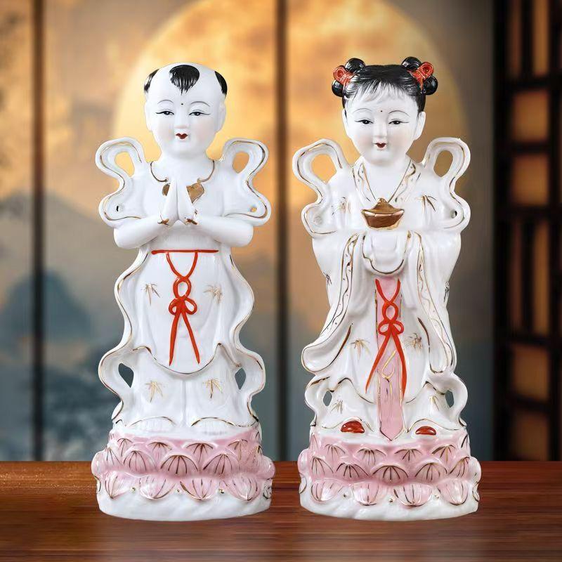 陶瓷金童玉女善财童子手工摆件