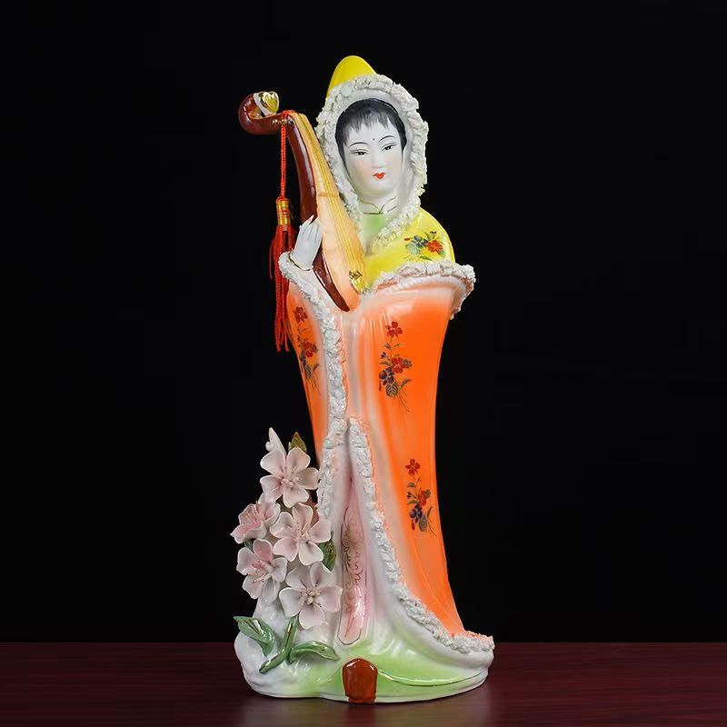 陶瓷彩绘桃花仙子神像摆件