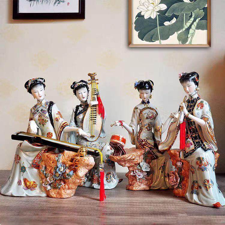 陶瓷七仙女神像提花篮