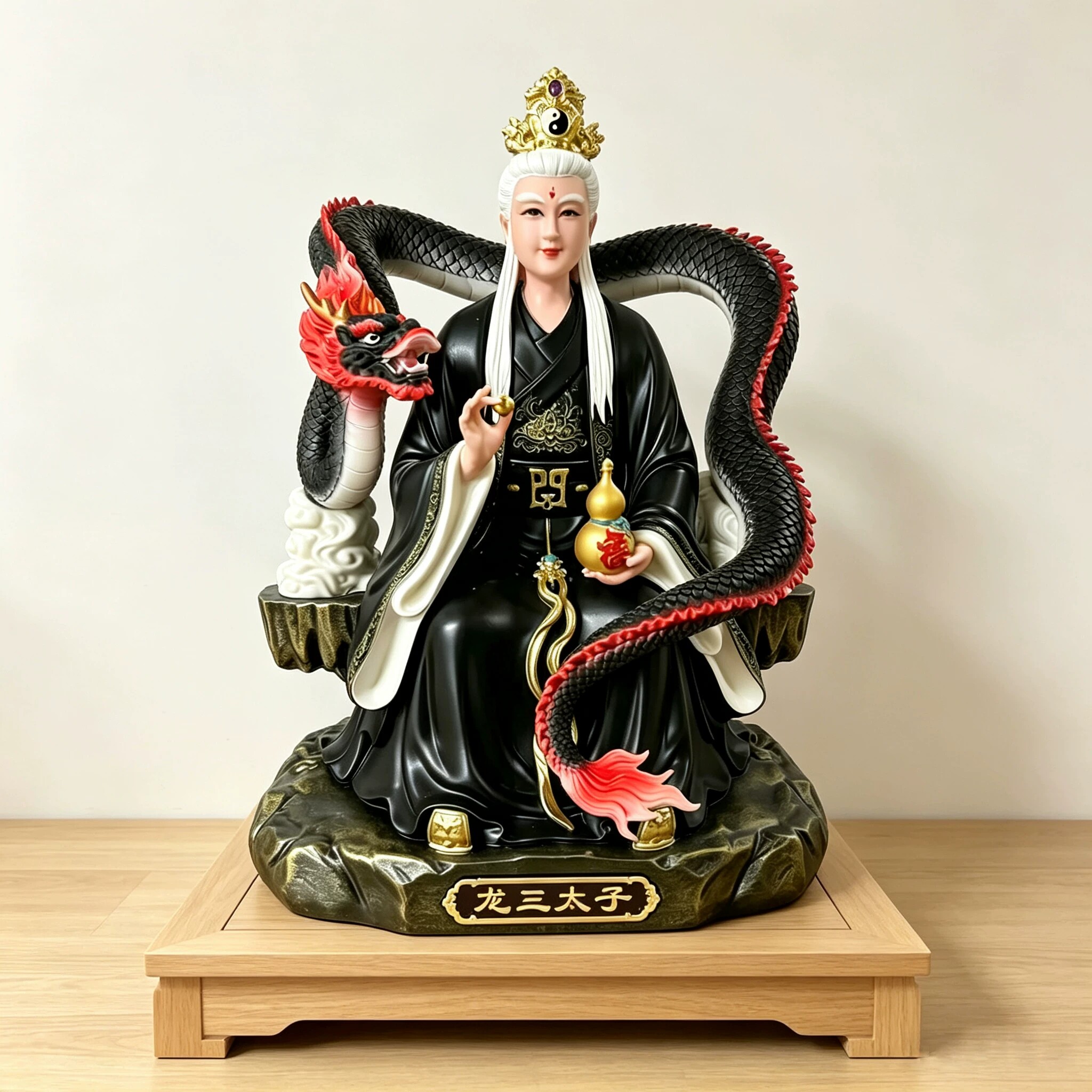 东海龙王三太子小白龙敖丙黑衣供奉坐像神像树脂摆件家用供奉佛像