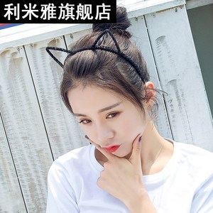 可爱的猫耳朵头饰超萌韩国甜美发卡压头箍细发饰洗脸黑色发箍超仙
