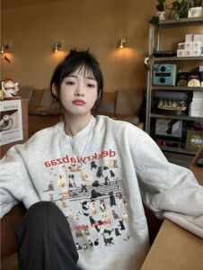 圆领套头加绒卫衣美式复古慵懒风宽松设计感小众oversize秋季新款