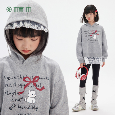 植木童装 儿童卫衣2025秋冬新款中大童甜美少女连帽上衣女童卫衣