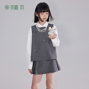 背心 女童背心儿童无袖 2026年春季 新款 植木 童装 miu系学院风