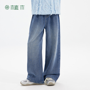 女童牛仔裤 秋冬中大童字母阔腿裤 2025新款 子直筒裤 儿童裤 植木童装