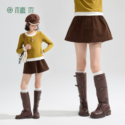植木 女童半身裙纯棉2026年秋季新款儿童A字裙青少年短裙童装裙子