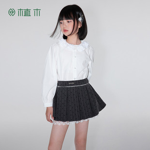 花朵领儿童白衬衫 植木童装 中大童洋气法式 2025秋冬新款 女童衬衫