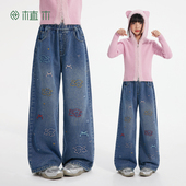 子2026春新款 中大童可爱小狗直筒牛仔裤 女童裤 植木儿童裤 子童装