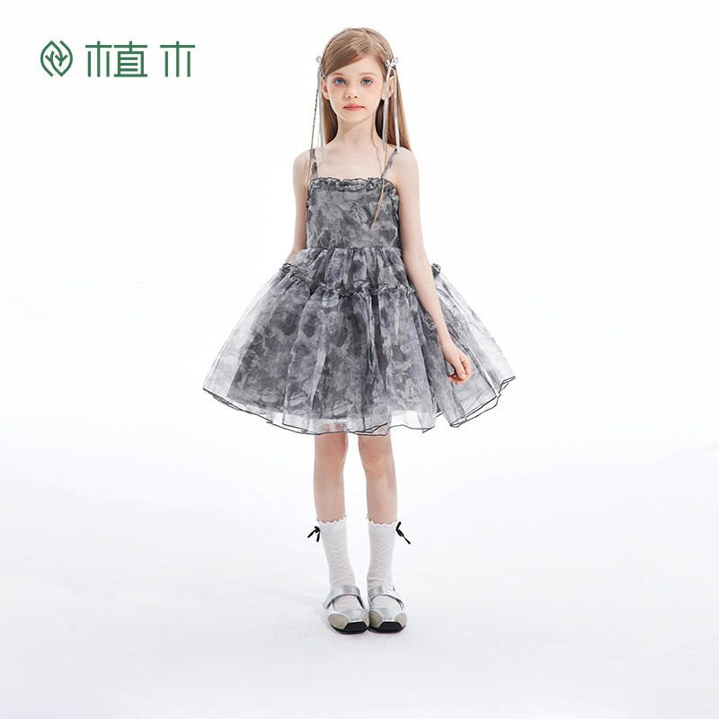 植木童装女童裙子2025夏季新款中大童甜美吊带蓬蓬连衣裙儿童裙子