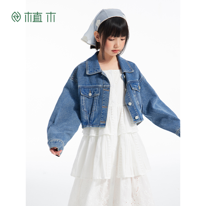 女童 小短款外搭牛仔外套  不规则衣摆