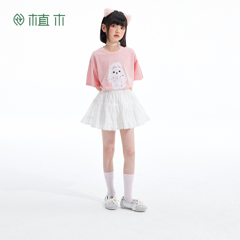 植木女童T恤2026夏季新款中大童可爱狗狗印花短袖上衣儿童T恤童装