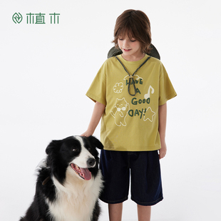 上衣男童中大童2026夏新童装 趣味发泡印图案T恤纯棉短袖 植木