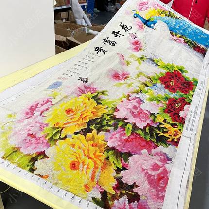 孔雀十字绣成品不带框纯手工出售绣好的2025新款高端客厅牡丹花卉