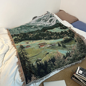 北欧唯美治愈感风景挂毯单双人沙发垫盖巾针织毯床尾毯露营野餐毯