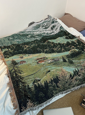 北欧唯美治愈感风景挂毯单双人沙发垫盖巾针织毯床尾毯露营野餐毯