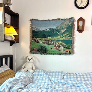 GALA小尺寸墙面装饰挂毯背景布治愈感风景提花棉线毯子桌布盖巾横