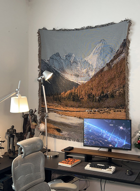 稻城亚丁 自然风景装饰挂毯针织毯单双人沙发盖布床头背景布毯