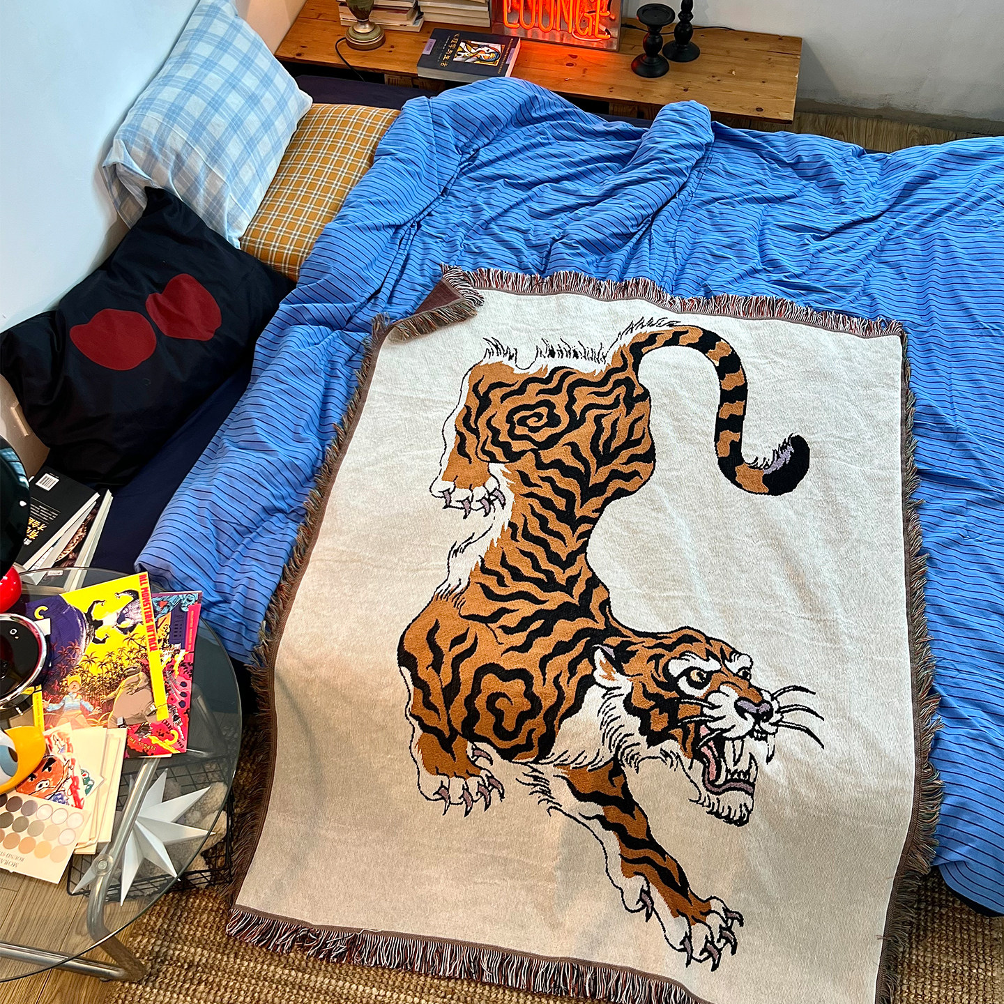GALA自制  原创猛虎下山中古风艺术挂毯沙发毯子单人盖毯地毯加厚