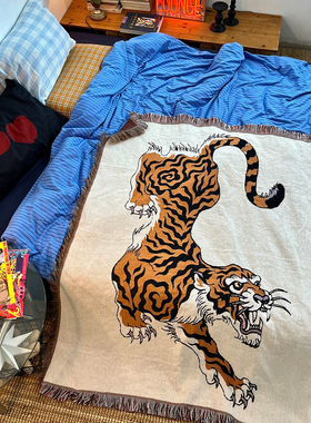 GALA自制  原创猛虎下山中古风艺术挂毯沙发毯子单人盖毯地毯加厚