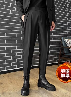 秋冬搭配马丁靴裤子男士魔术贴