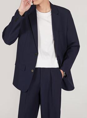 深蓝色休闲小西装男外套韩版潮流商务正装伴郎礼服西服三件套套装