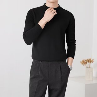 半高领毛衣男秋冬季黑色休闲打底针织衫韩版潮流简约帅气套头线衣