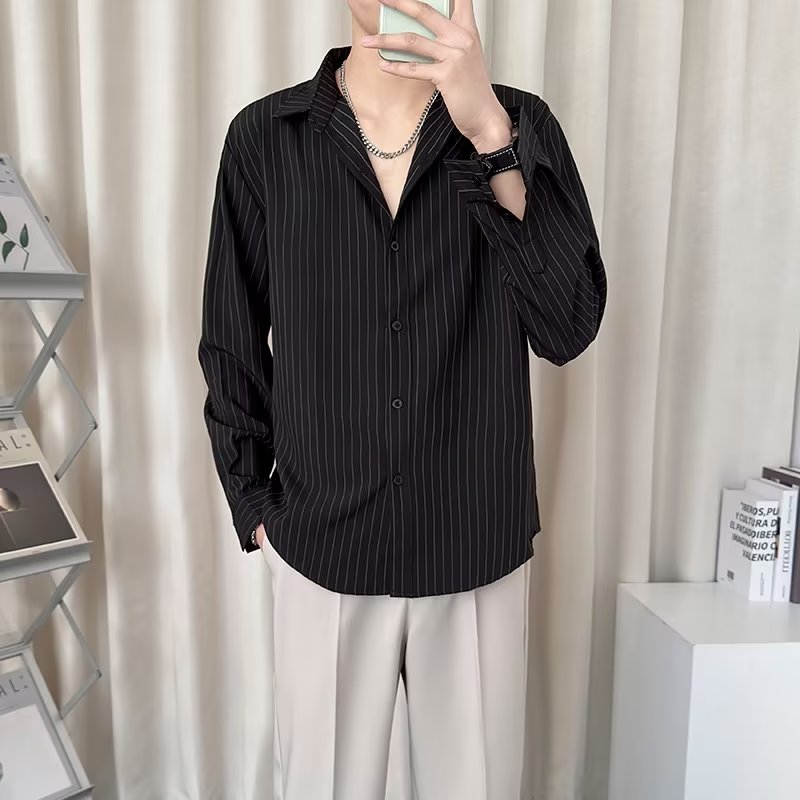 条纹衬衫男长袖2023春秋季新款