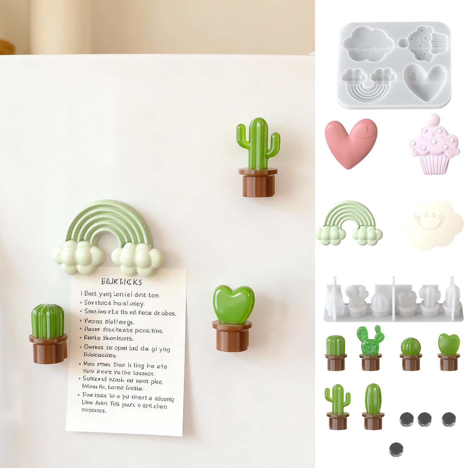 彩虹云朵爱心蛋糕硅胶模具 自制仙人掌冰箱贴滴胶石膏手工DIY材料