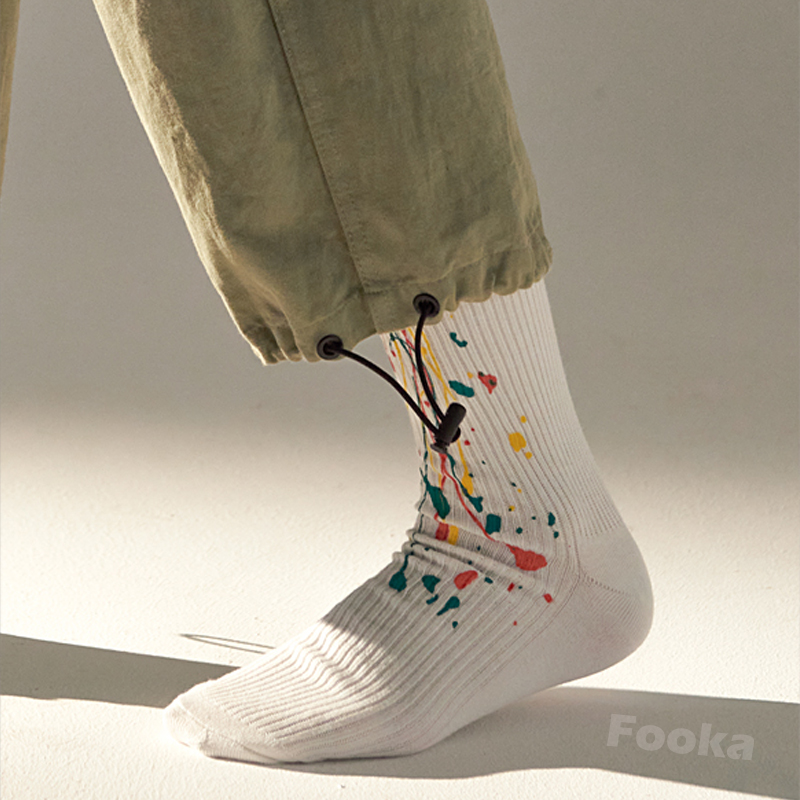 堆堆袜长筒纯棉春夏泼墨袜子