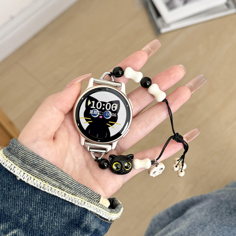 适用佳明手表garmin表带黑猫骨头forerunner串珠active5可爱腕带