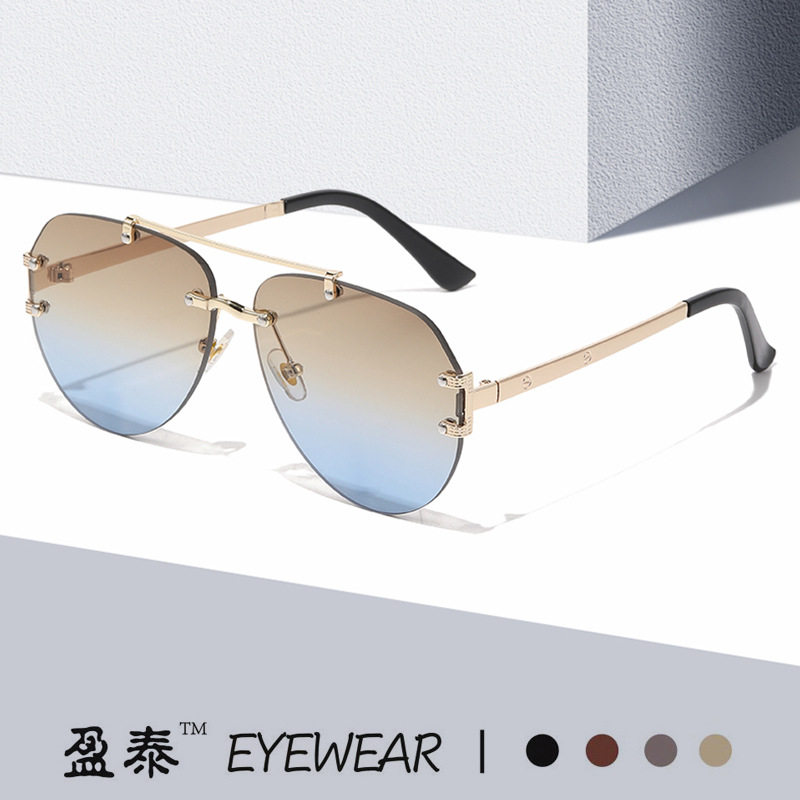 日本Gentle Motto新款欧美时尚双梁太阳镜金属切边无框蛤蟆镜街