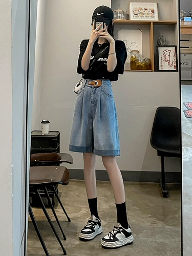 Летняя тонкая джинсовая юбка, шорты, штаны, приталенные прямые свободные джинсы, 2024 года, оверсайз, высокая талия