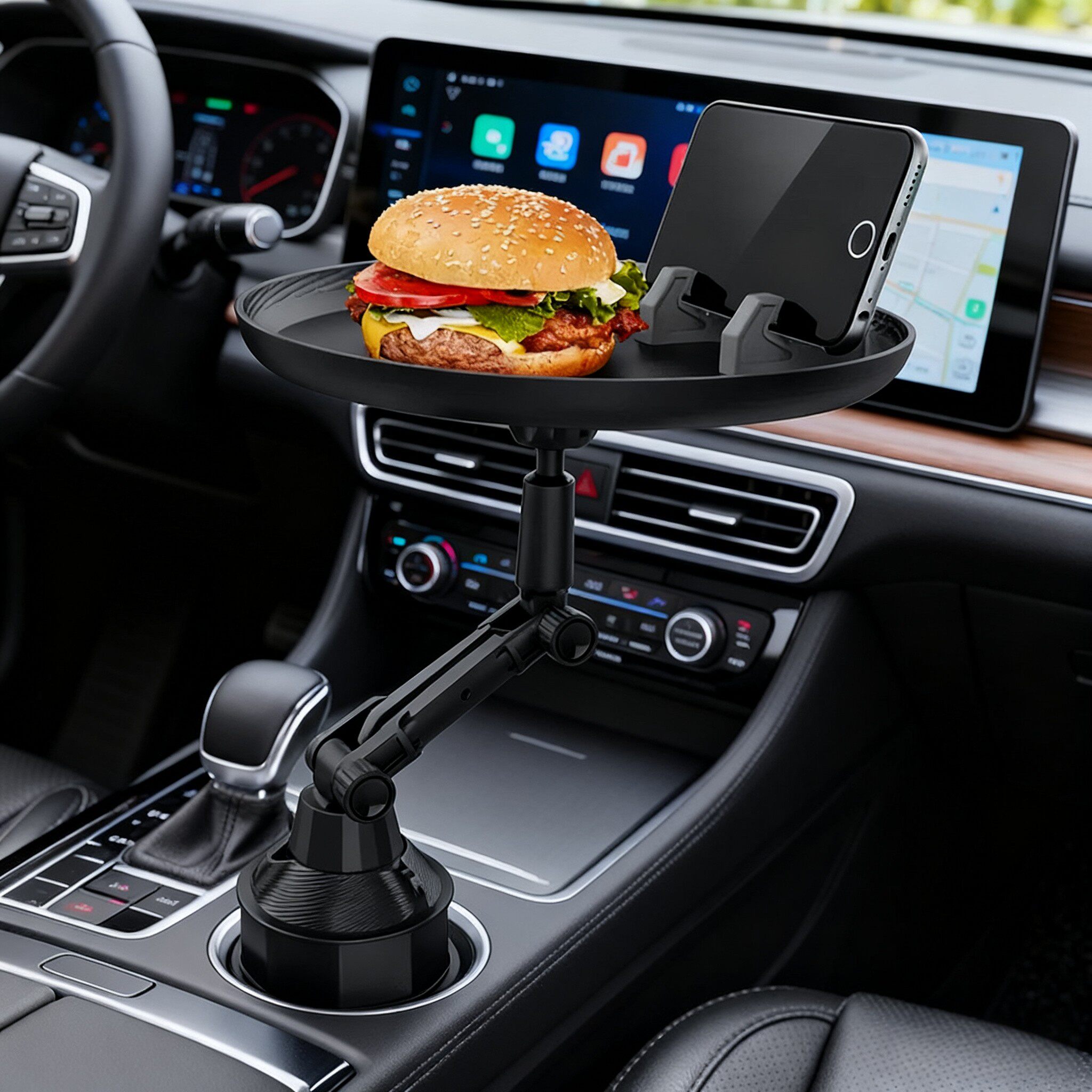 车载餐盘前排悬浮小桌板汽车水杯架拓展多功能餐桌台托盘置物支架