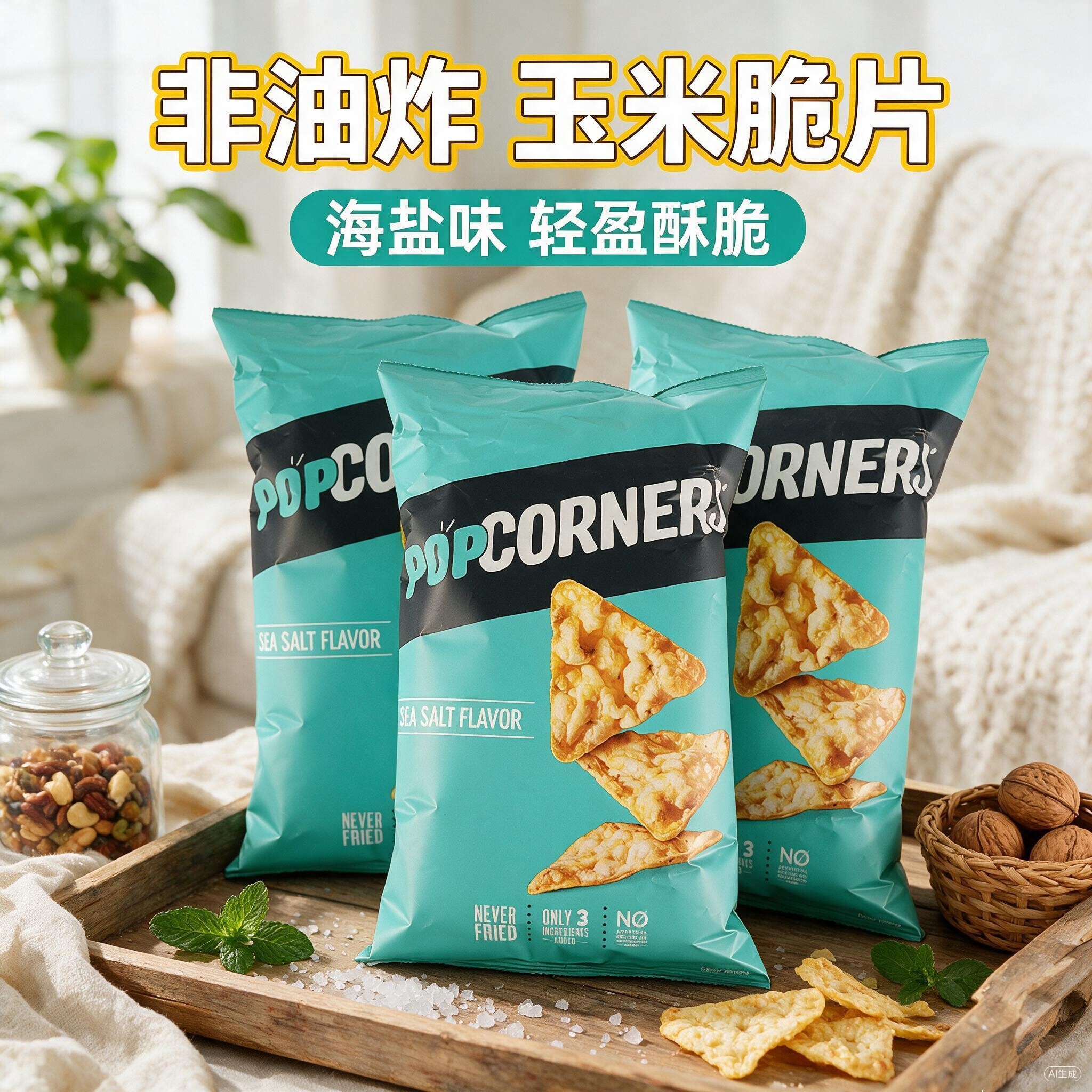 PopCorners玉米片薯片海盐玉米脆片噗噗脆非油炸休闲零食小吃