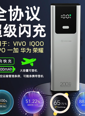 3C认证超级闪充充电宝适用OPPO65W华为88W/vivo/iQOO80W两万毫安