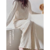 薄款 睡衣女长袖 小个子长裤 开衫 网红居家服 波点休闲风早秋2025新款