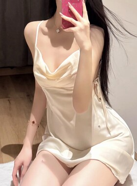 夏季纯欲风睡裙女士吊带荡领奢华