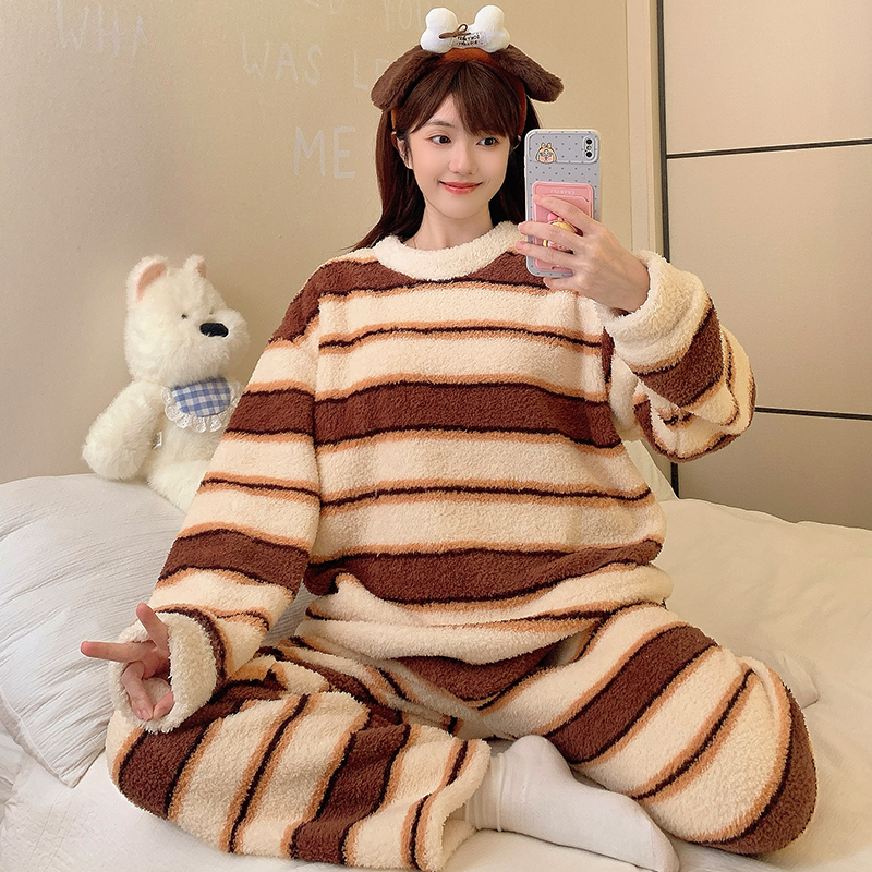 圆领韩版ins风软绵绵睡衣女冬季