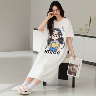 卡通宽松短袖 家居服连衣裙 睡裙女圆领休闲夏季 女孩可爱可外穿薄款