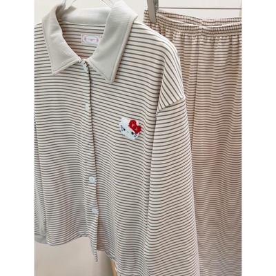 秋冬季款德绒睡衣条纹KT猫ins风