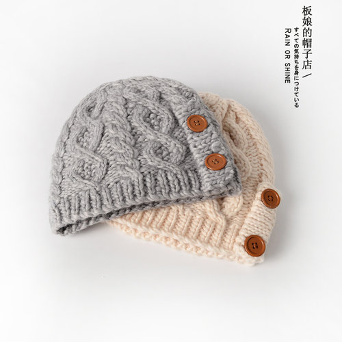 高品！美利奴羊毛粗文艺毛线帽女