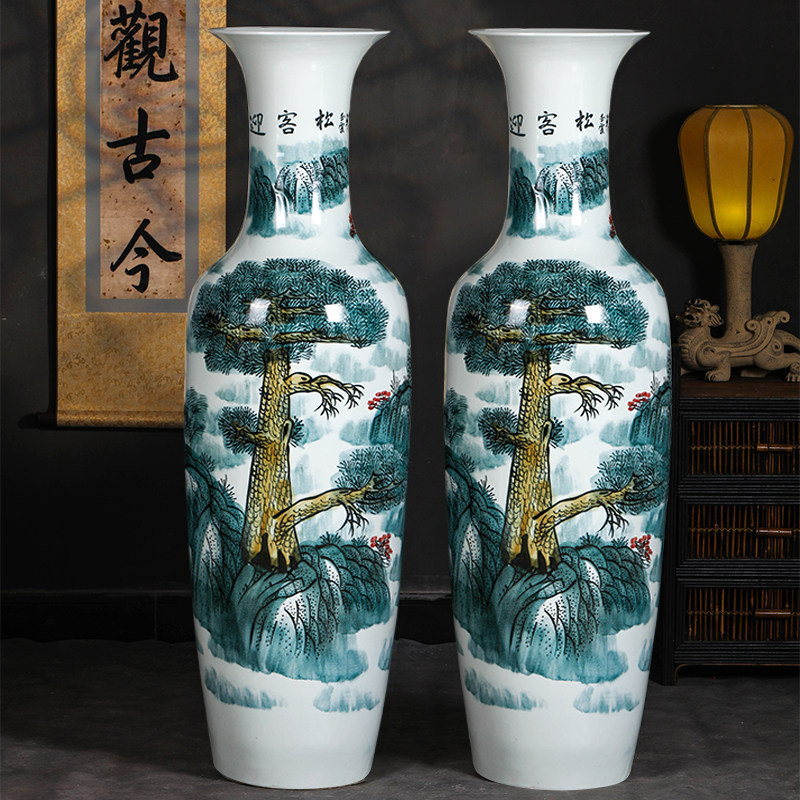 景德镇陶瓷超高迎客松落地大花瓶